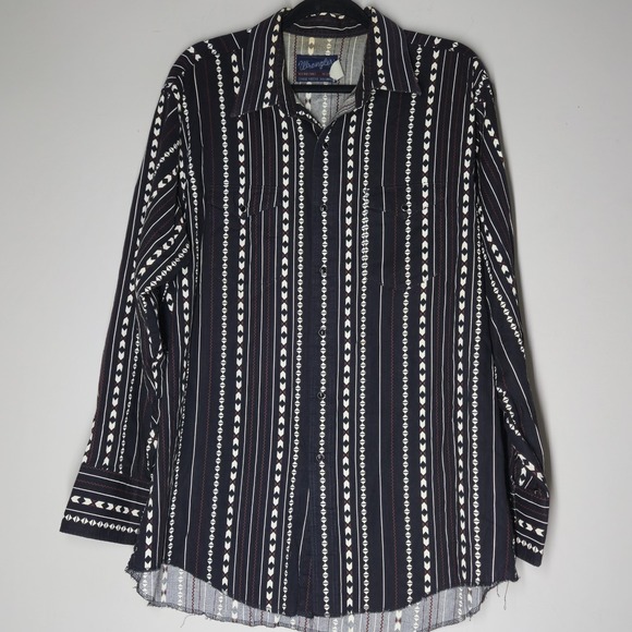 Wrangler Other - Vintage Wrangler Brushpopper Shirt Men XL Aztec Western Long Sleeve Collar 90s